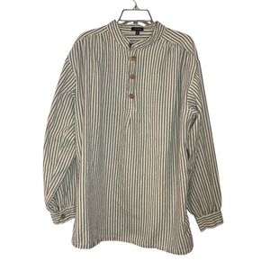 Vintage J. Peterman Ticking Stripe Cotton Shirt | Pullover Henley medium